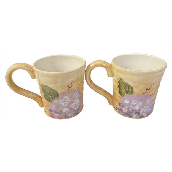 Hand-Painted Ceramic Mugs Hydrangeas 16 Oz Purple Floral Cottage Farmhouse - Picture 11 of 16